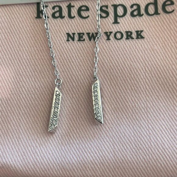 NWT Kate Spade "Raise the Bar" Pavé Earrings | Silver Tone & Cubic Zirconia - Picture 2 of 4